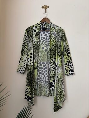 Frank Lyman Green Shimmery Mobwife Longline Layering Cardigan Top Sz 10